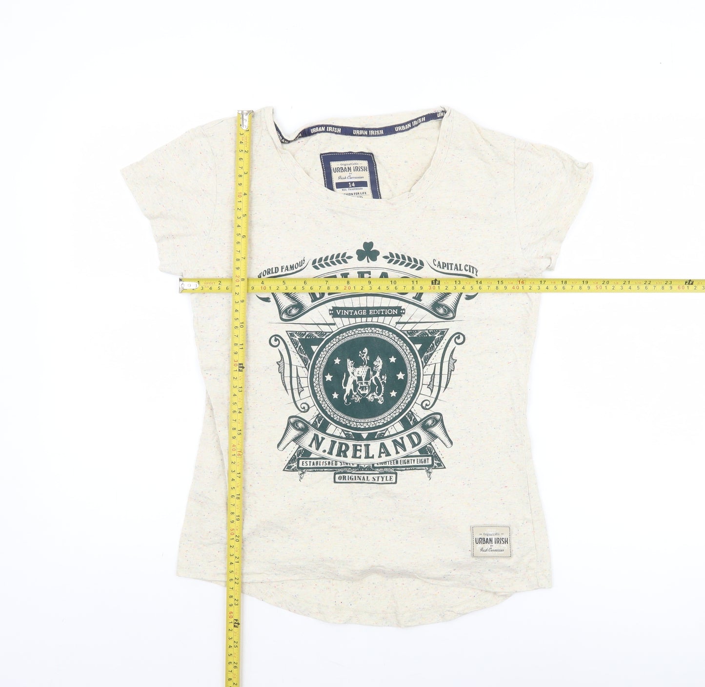 Urban Irish Women's Beige Graphic Belfast T-Shirt Size 14
