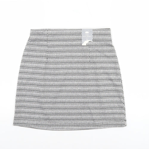 F&F Women Black Short Pencil Skirt Size 12 Tweed Stretch Workwear