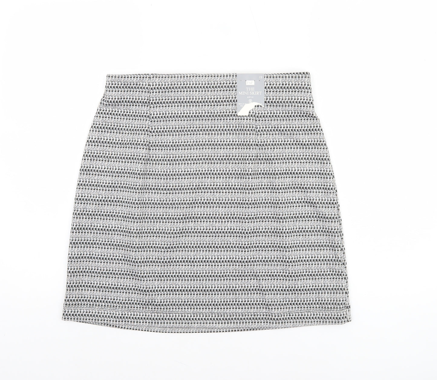 F&F Women Black Short Pencil Skirt Size 12 Tweed Stretch Workwear