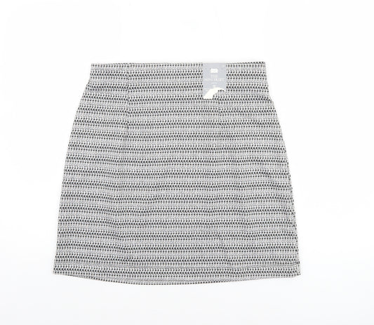 F&F Women Black Short Pencil Skirt Size 12 Tweed Stretch Workwear