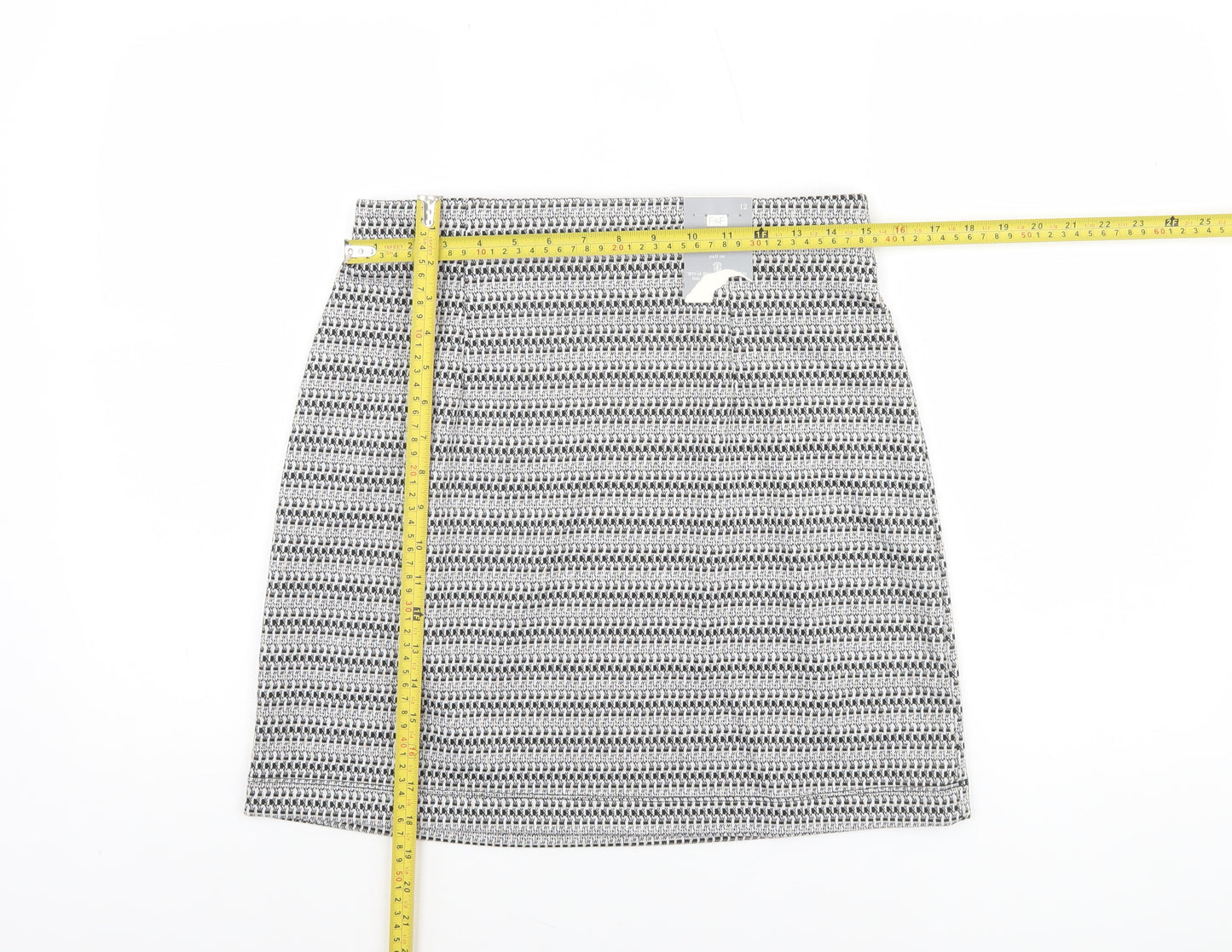 F&F Women Black Short Pencil Skirt Size 12 Tweed Stretch Workwear