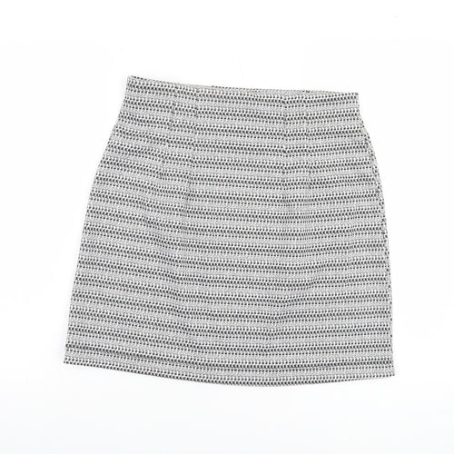 F&F Women Black Short Pencil Skirt Size 12 Tweed Stretch Workwear