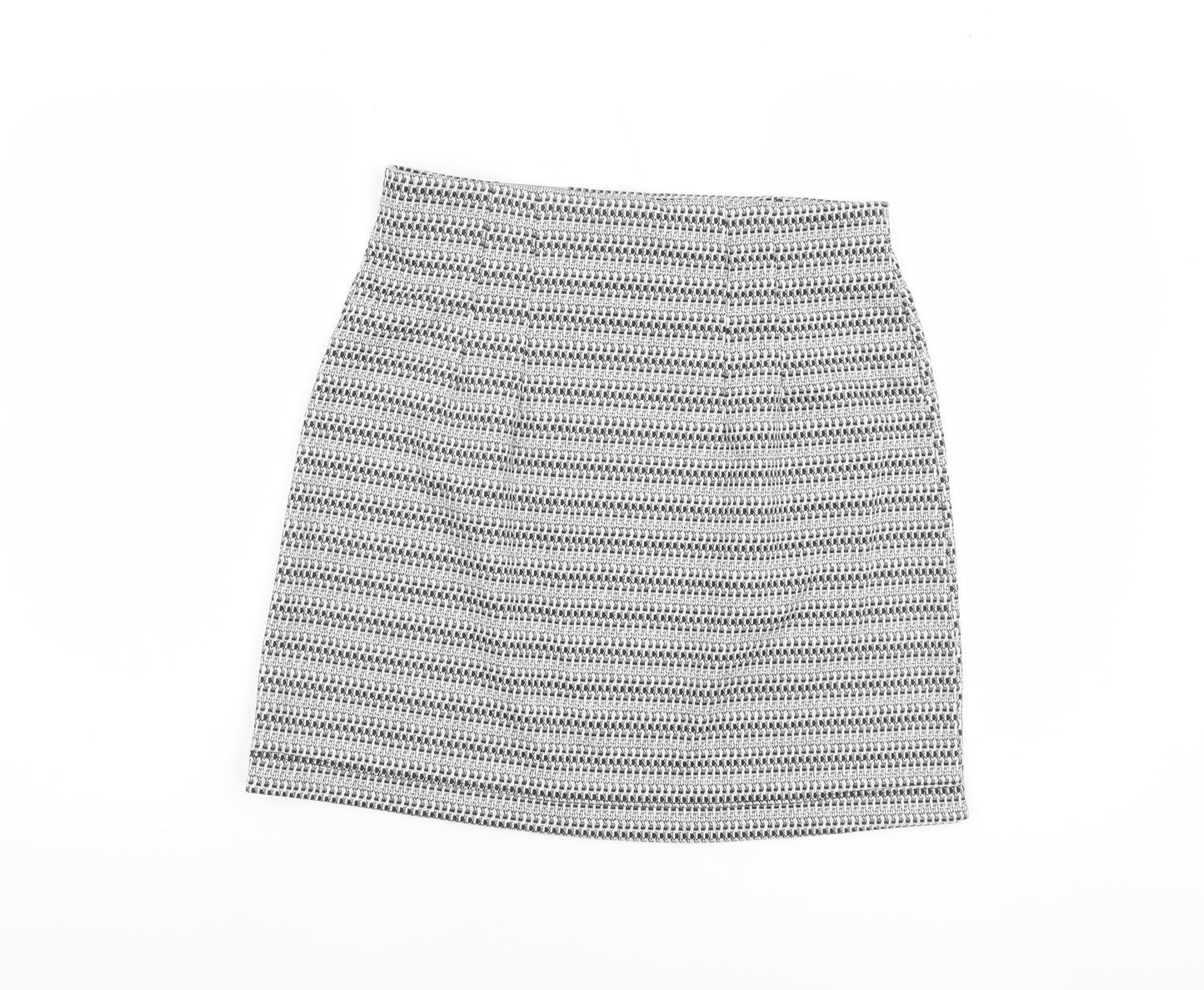 F&F Women Black Short Pencil Skirt Size 12 Tweed Stretch Workwear