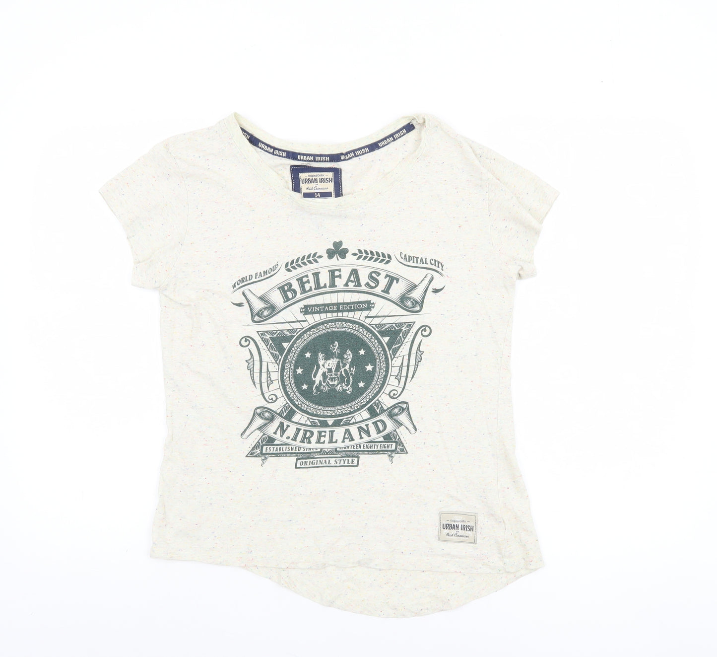 Urban Irish Womens Ivory Short Sleeve Graphic T-Shirt Size 14