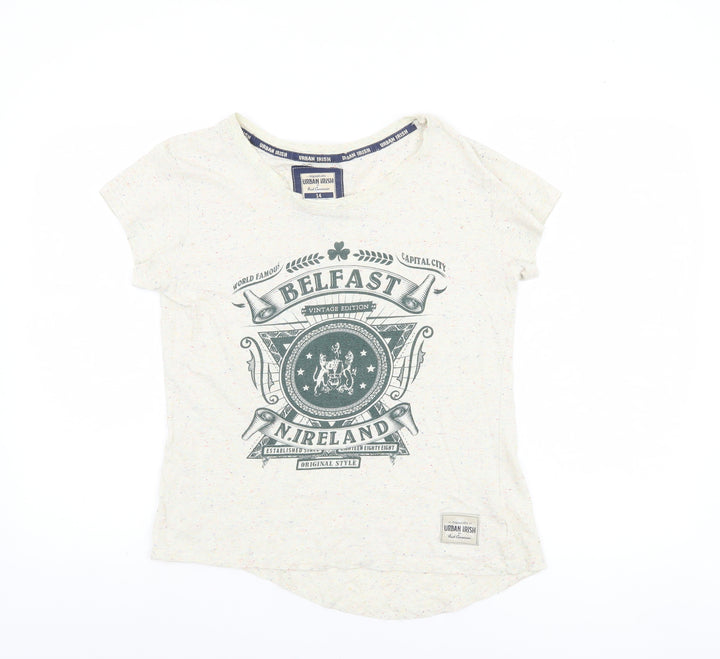 Urban Irish Womens Ivory Short Sleeve Graphic T-Shirt Size 14