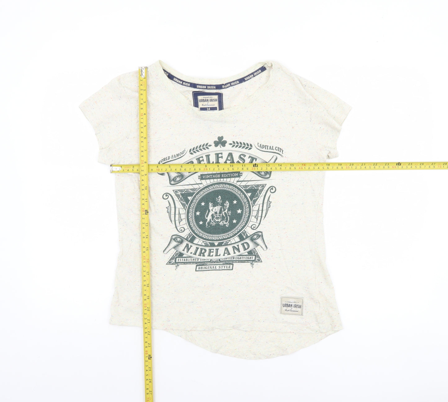 Urban Irish Womens Ivory Short Sleeve Graphic T-Shirt Size 14