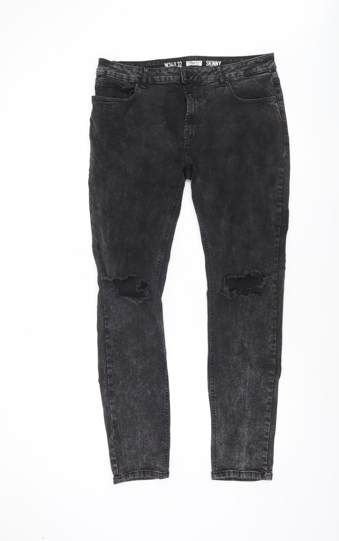 Denim Co. Men’s Black Skinny Jeans W34 L32 Distressed Denim