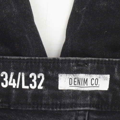 Denim Co. Men’s Black Skinny Jeans W34 L32 Distressed Denim