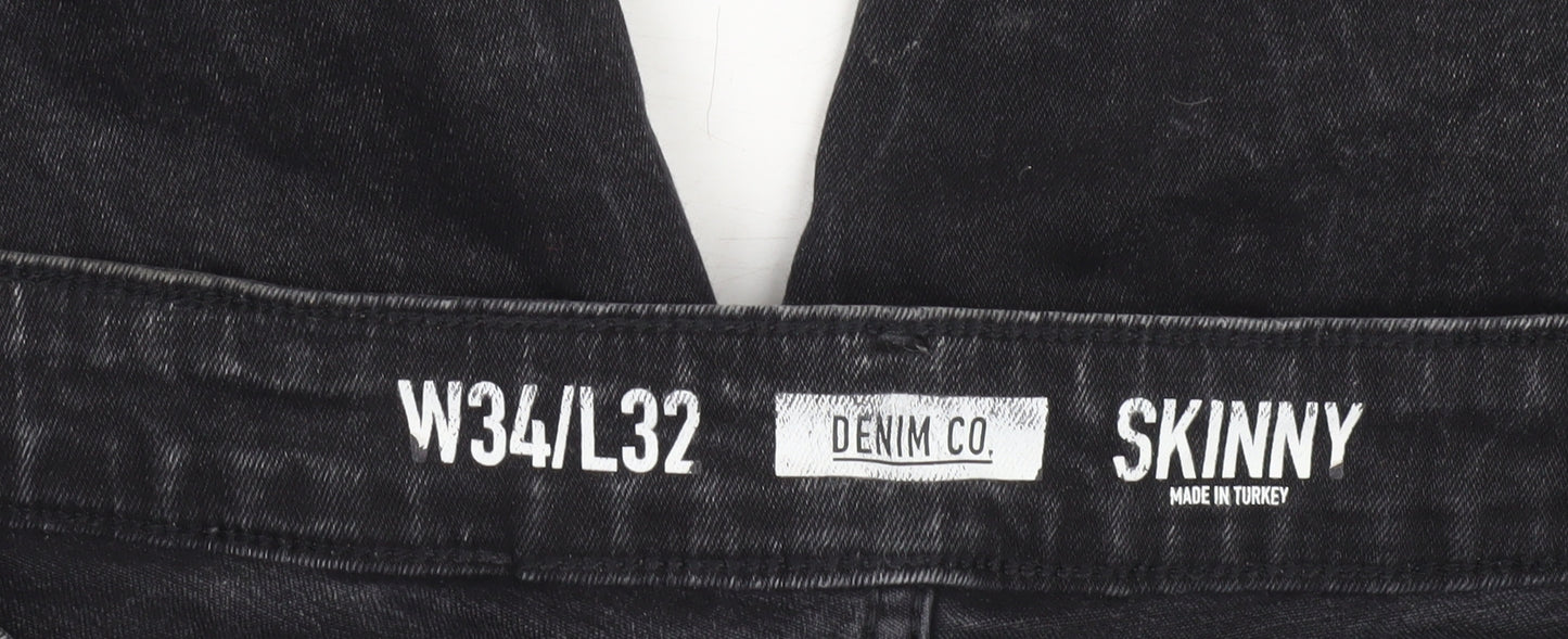 Denim Co. Men’s Black Skinny Jeans W34 L32 Distressed Denim