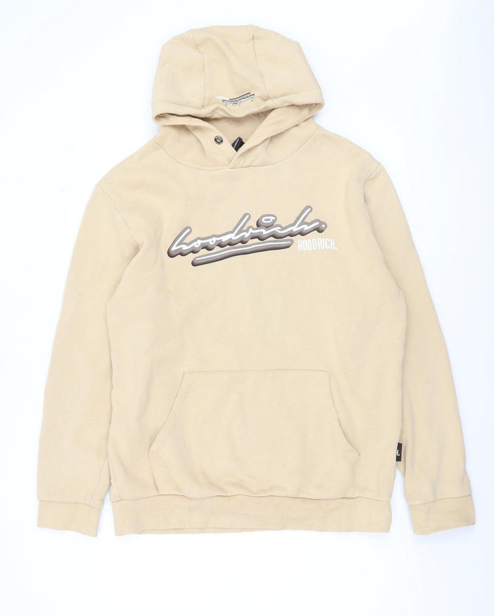 Hoodrich Men’s Beige Pullover Hoodie Medium Fleece Logo Streetwear
