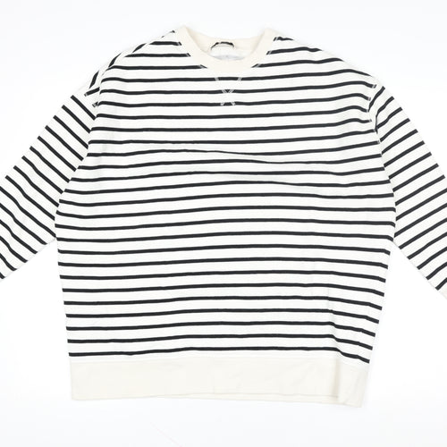Tu Woman Black & White Striped Pullover Sweatshirt Size M