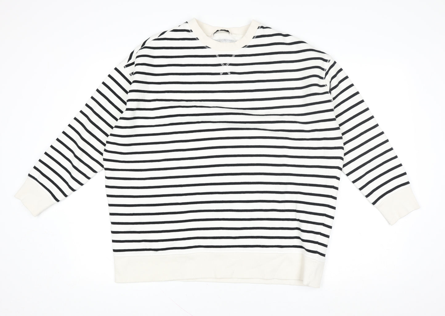 Tu Woman Black & White Striped Pullover Sweatshirt Size M