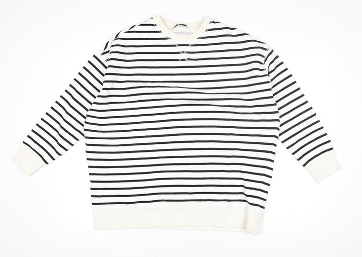 Tu Woman Black & White Striped Pullover Sweatshirt Size M