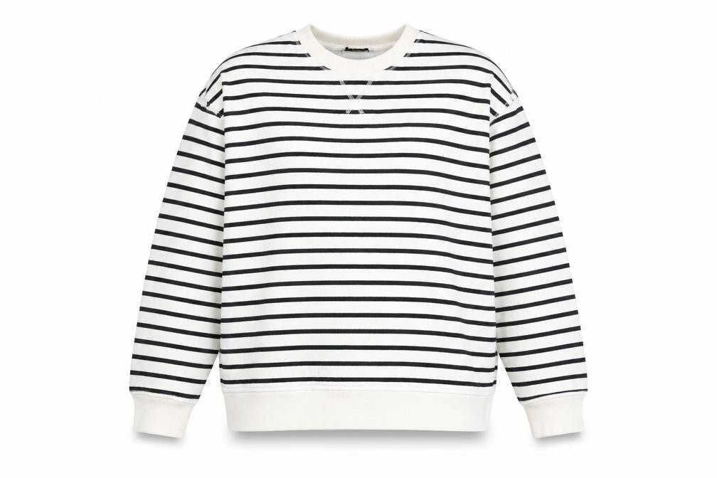 Front view of Tu Woman Black & White Striped Pullover Sweatshirt, size M