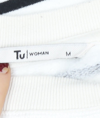 Tu Woman Black & White Striped Pullover Sweatshirt Size M