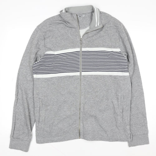Tu Men Grey Striped Full Zip Cotton Blend Jacket Size M