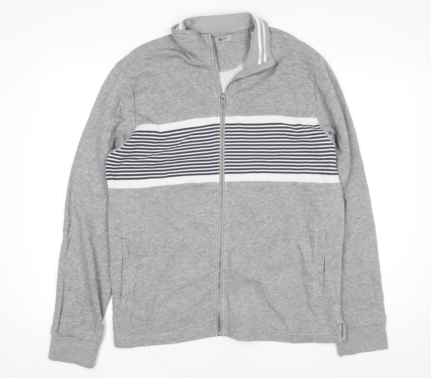 Tu Men Grey Striped Full Zip Cotton Blend Jacket Size M