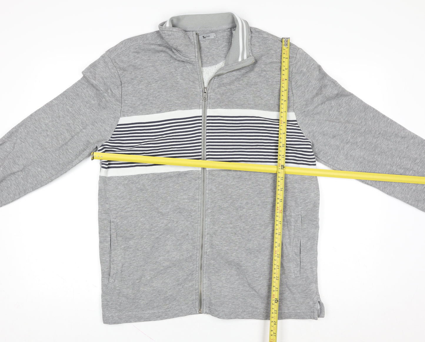 Tu Men Grey Striped Full Zip Cotton Blend Jacket Size M