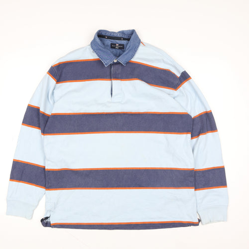 Marks & Spencer Blue Harbour Men's Blue Striped Cotton Rugby Sweatshirt Medium