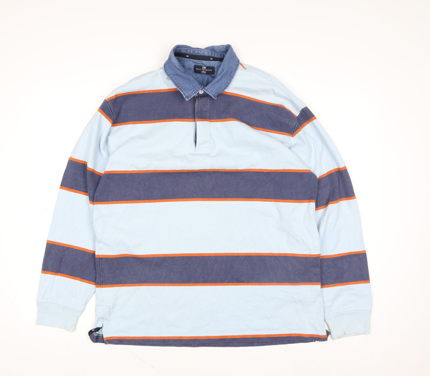 Marks & Spencer Blue Harbour Men's Blue Striped Cotton Rugby Sweatshirt Medium