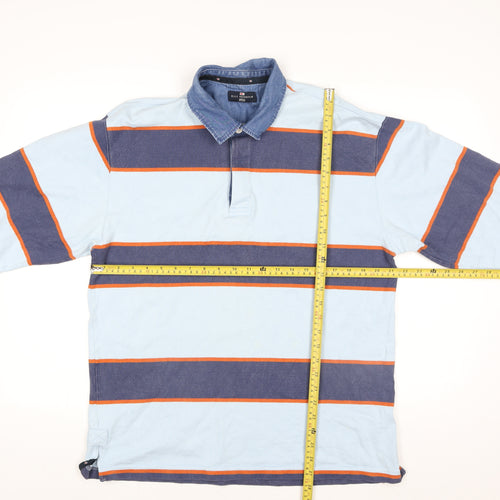 Marks & Spencer Blue Harbour Men's Blue Striped Cotton Rugby Sweatshirt Medium