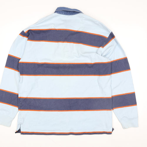Marks & Spencer Blue Harbour Men's Blue Striped Cotton Rugby Sweatshirt Medium