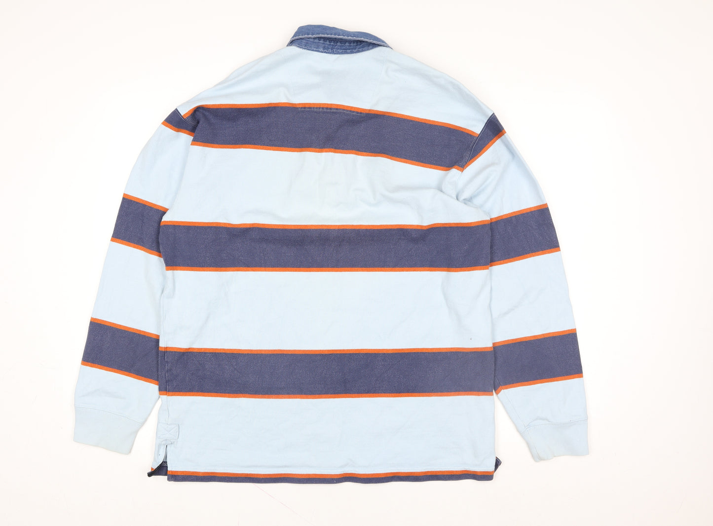 Marks & Spencer Blue Harbour Men's Blue Striped Cotton Rugby Sweatshirt Medium