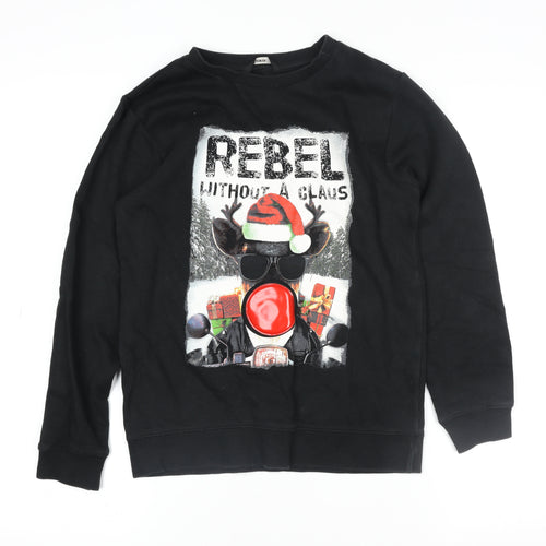 George Girls Black Christmas Reindeer Pullover Sweatshirt 10-11 Years