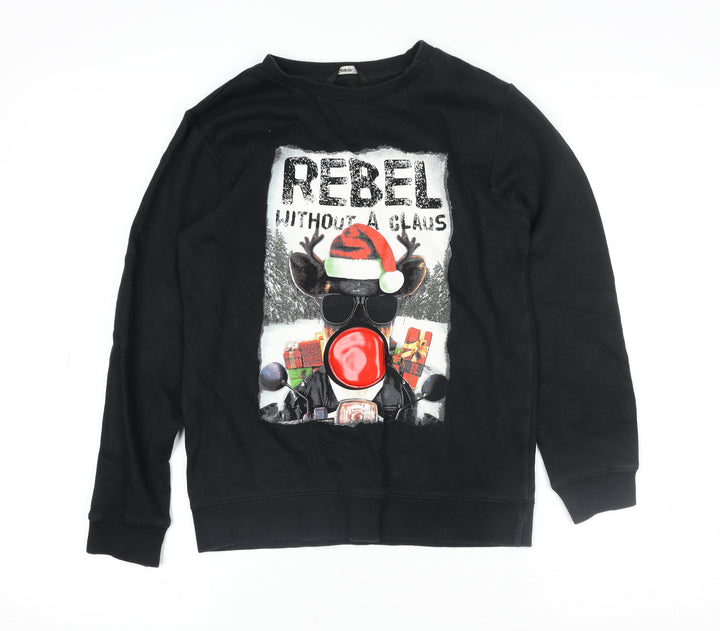 George Girls Black Christmas Reindeer Pullover Sweatshirt 10-11 Years