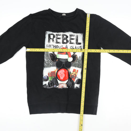 George Girls Black Christmas Reindeer Pullover Sweatshirt 10-11 Years