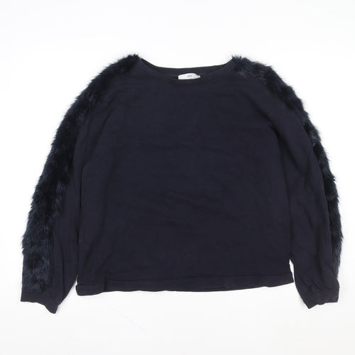Zara Women Black Faux Fur Trimmed Pullover Sweatshirt Size 12