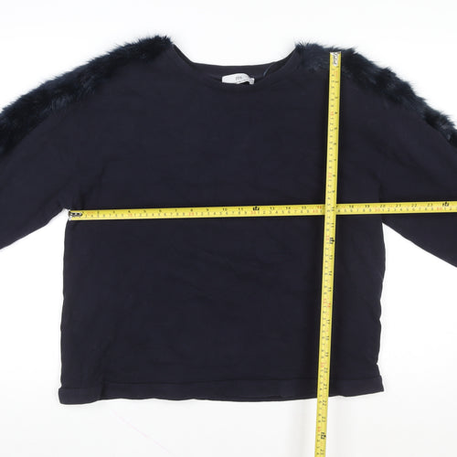 Zara Women Black Faux Fur Trimmed Pullover Sweatshirt Size 12
