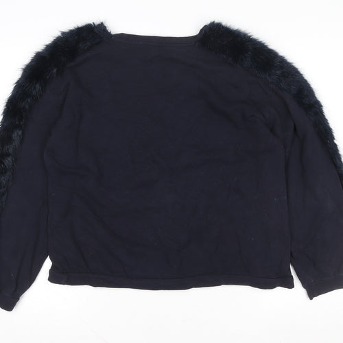 Zara Women Black Faux Fur Trimmed Pullover Sweatshirt Size 12