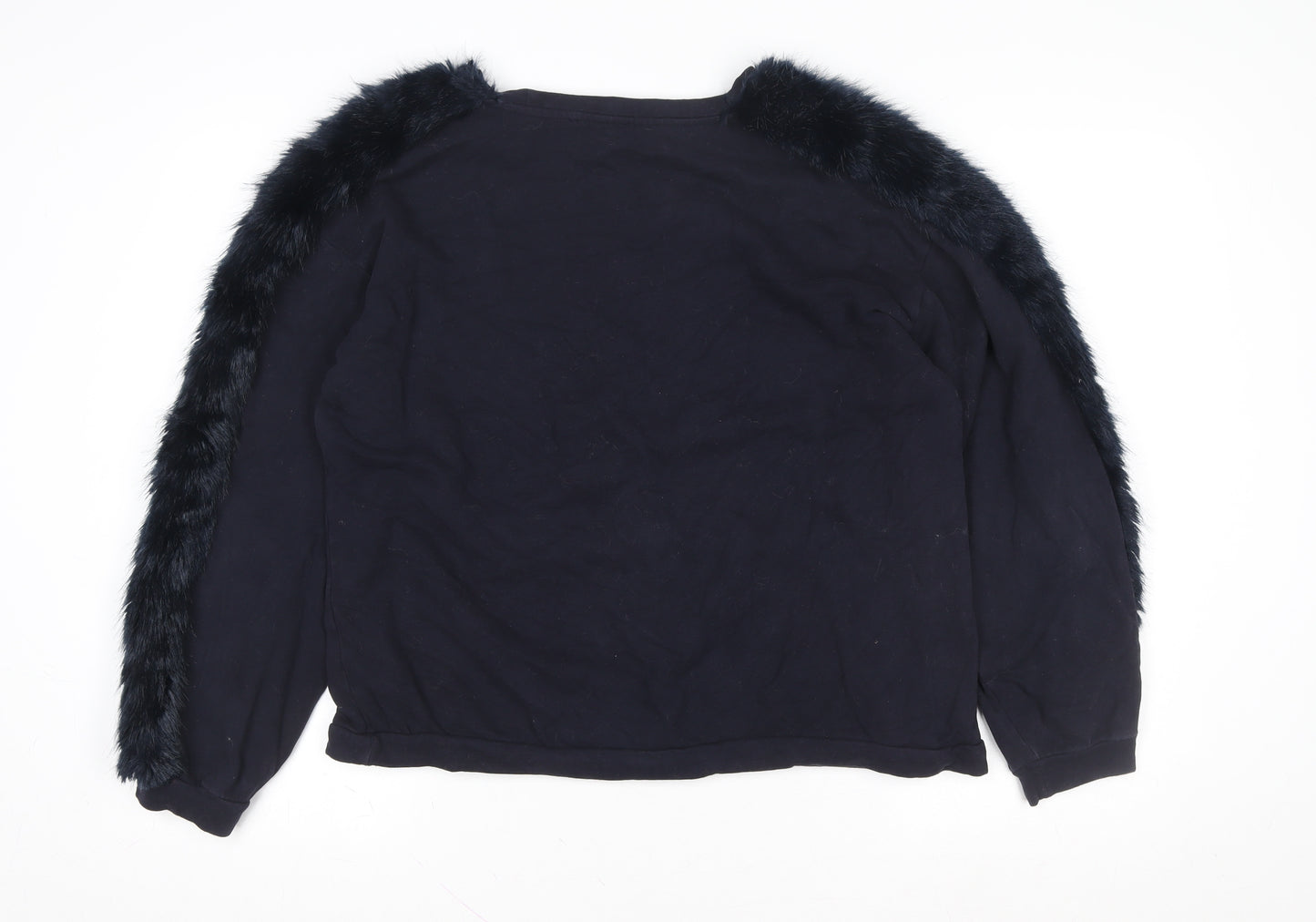 Zara Women Black Faux Fur Trimmed Pullover Sweatshirt Size 12