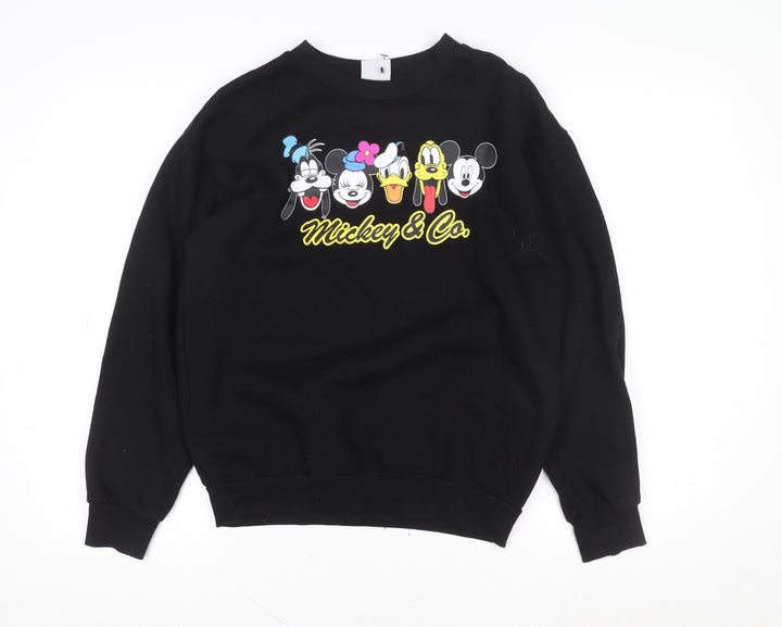 Disney Womens Black Mickey & Co. Crew Neck Pullover Sweatshirt Size S