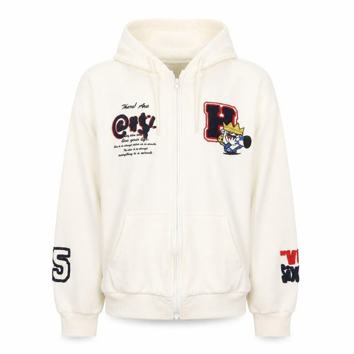 Yuxing Womens Ivory L Fleece Hooded Track Jacket Full Zip