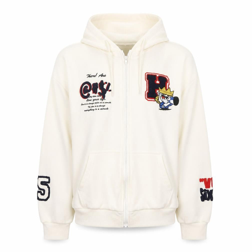 Yuxing Womens Ivory L Fleece Hooded Track Jacket Full Zip