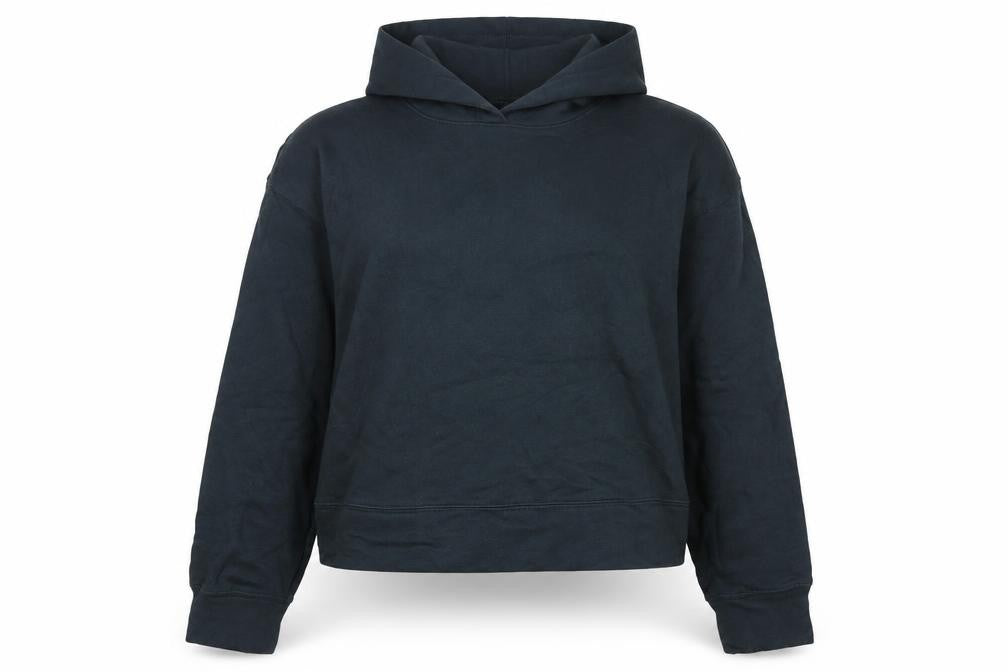 Front view of Old Navy Women Black Pullover Hoodie L Relaxed Fit Cotton Blend