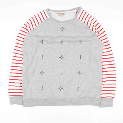 Rose & Rose Women's Grey Embellished Striped Sleeve Sweatshirt Small
