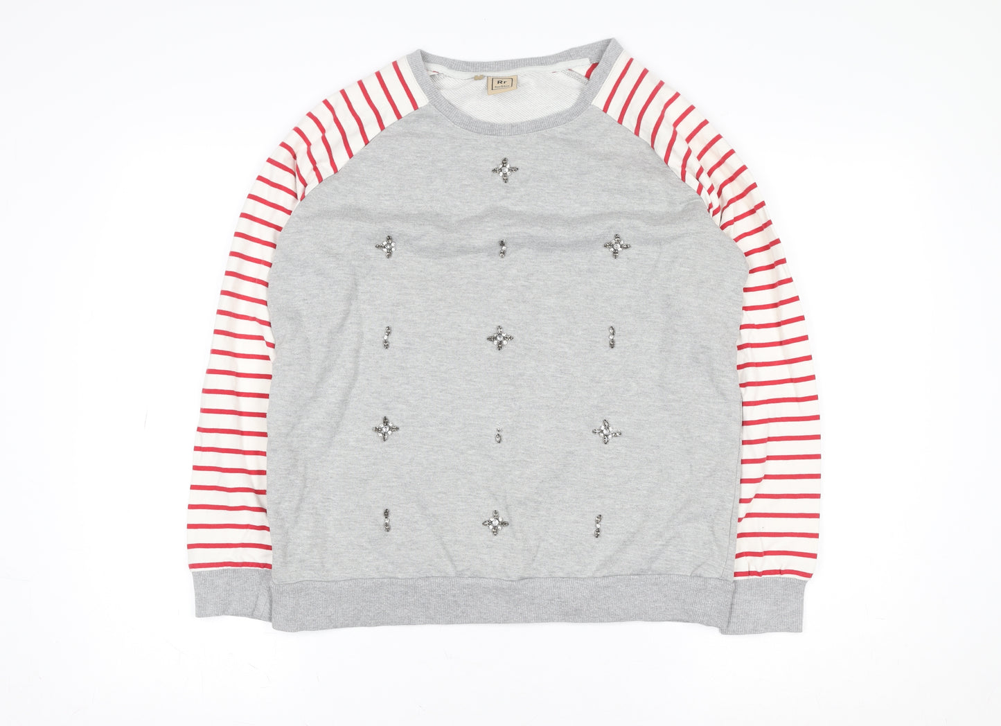 Rose & Rose Women's Grey Embellished Striped Sleeve Sweatshirt Small