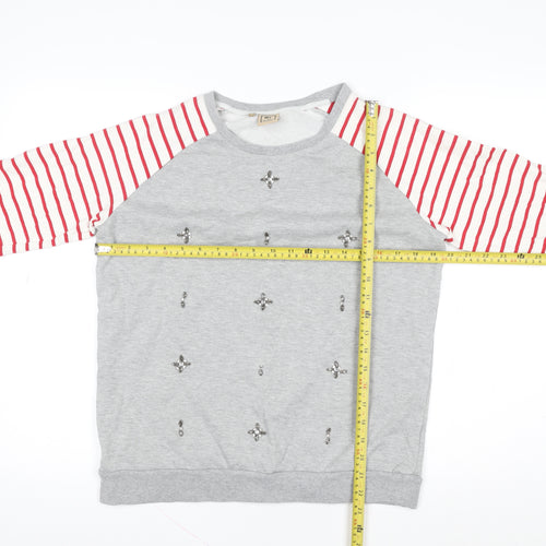 Rose & Rose Women's Grey Embellished Striped Sleeve Sweatshirt Small