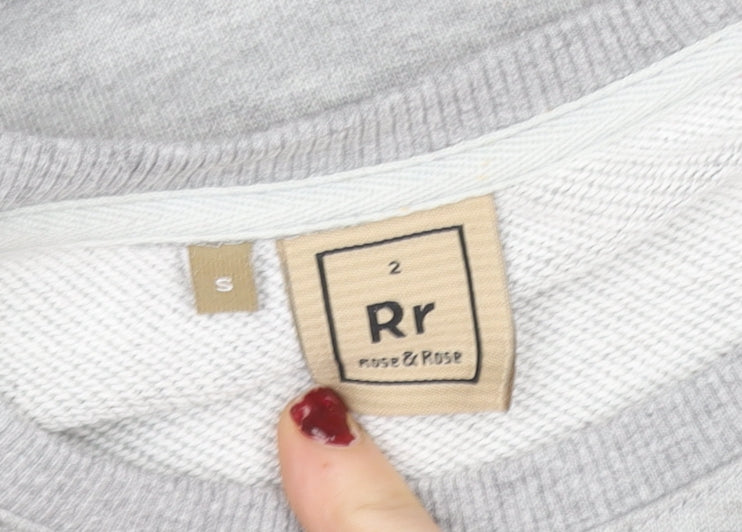 Rose & Rose Women's Grey Embellished Striped Sleeve Sweatshirt Small