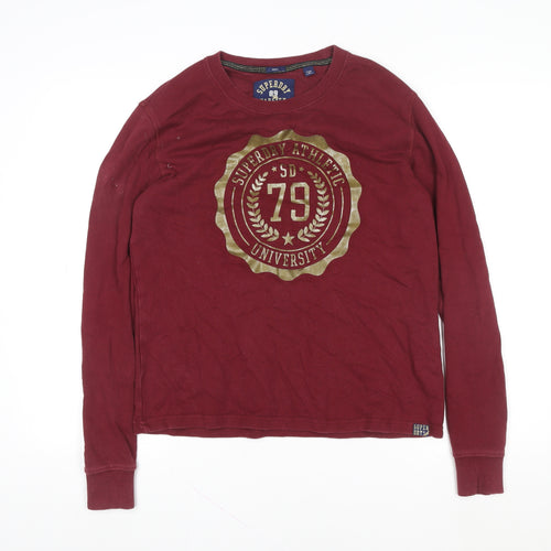 Superdry Men's Red Varsity Long Sleeve Cotton T-Shirt Size S