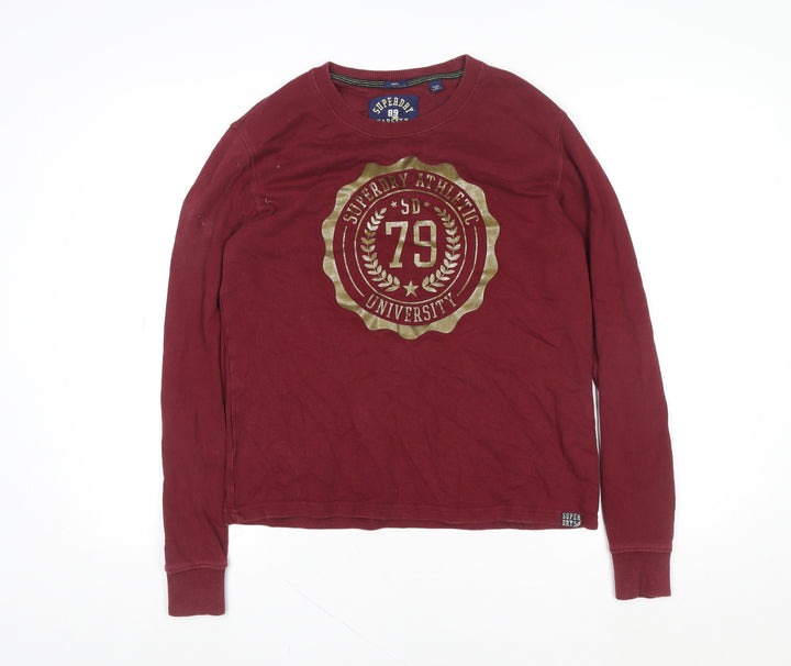 Superdry Men's Red Varsity Long Sleeve Cotton T-Shirt Size S