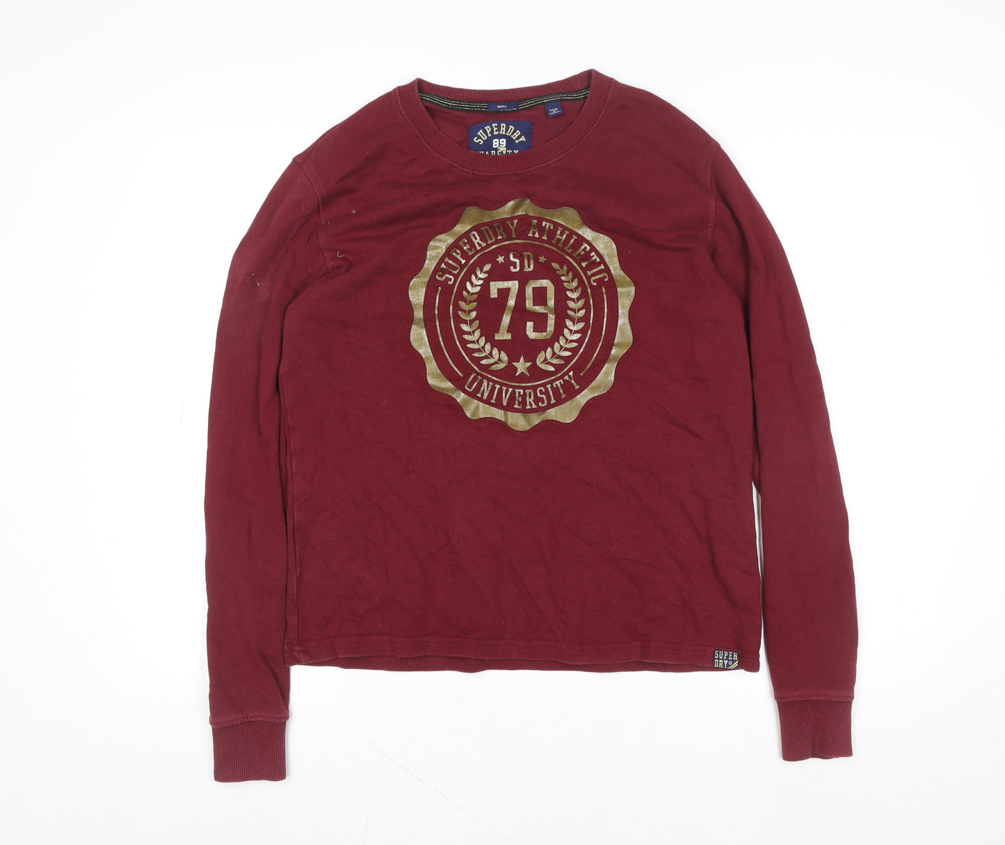 Superdry Men's Red Varsity Long Sleeve Cotton T-Shirt Size S