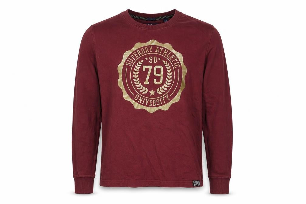 Superdry Men's Red Varsity Long Sleeve Cotton T-Shirt Size S