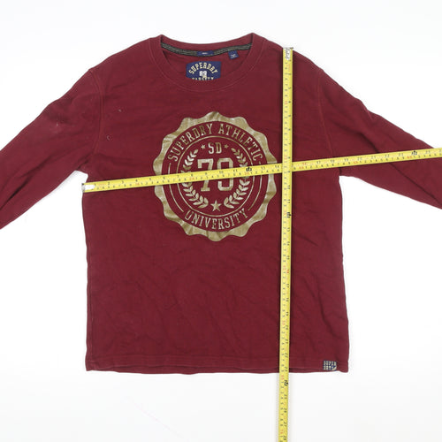 Superdry Men's Red Varsity Long Sleeve Cotton T-Shirt Size S