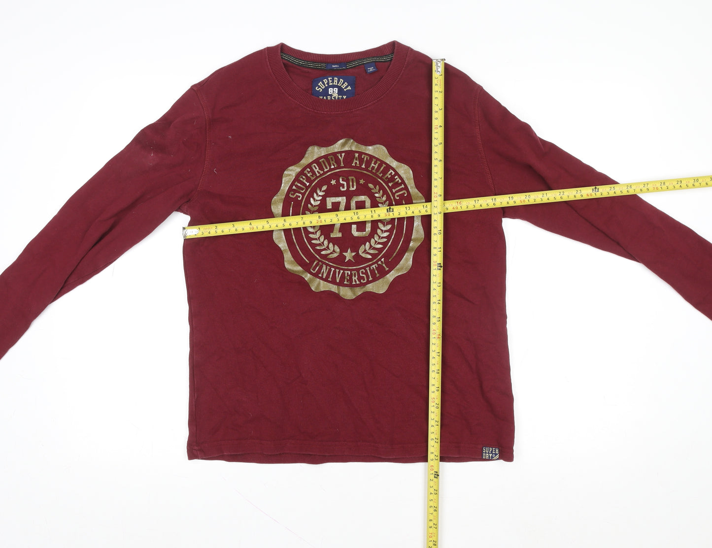 Superdry Men's Red Varsity Long Sleeve Cotton T-Shirt Size S