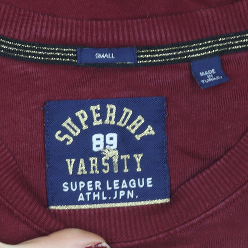 Superdry Men's Red Varsity Long Sleeve Cotton T-Shirt Size S