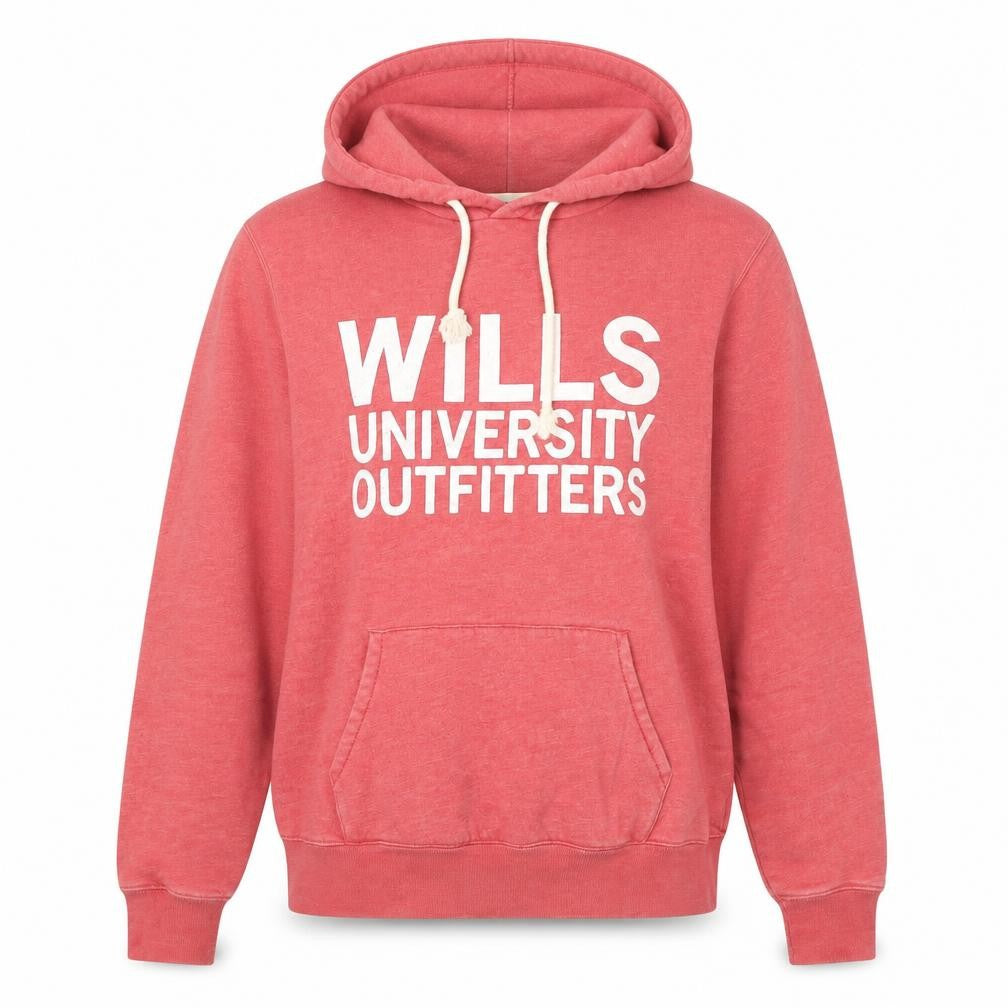 Front view of Jack Wills women’s pink pullover hoodie, size M, university logo cotton blend